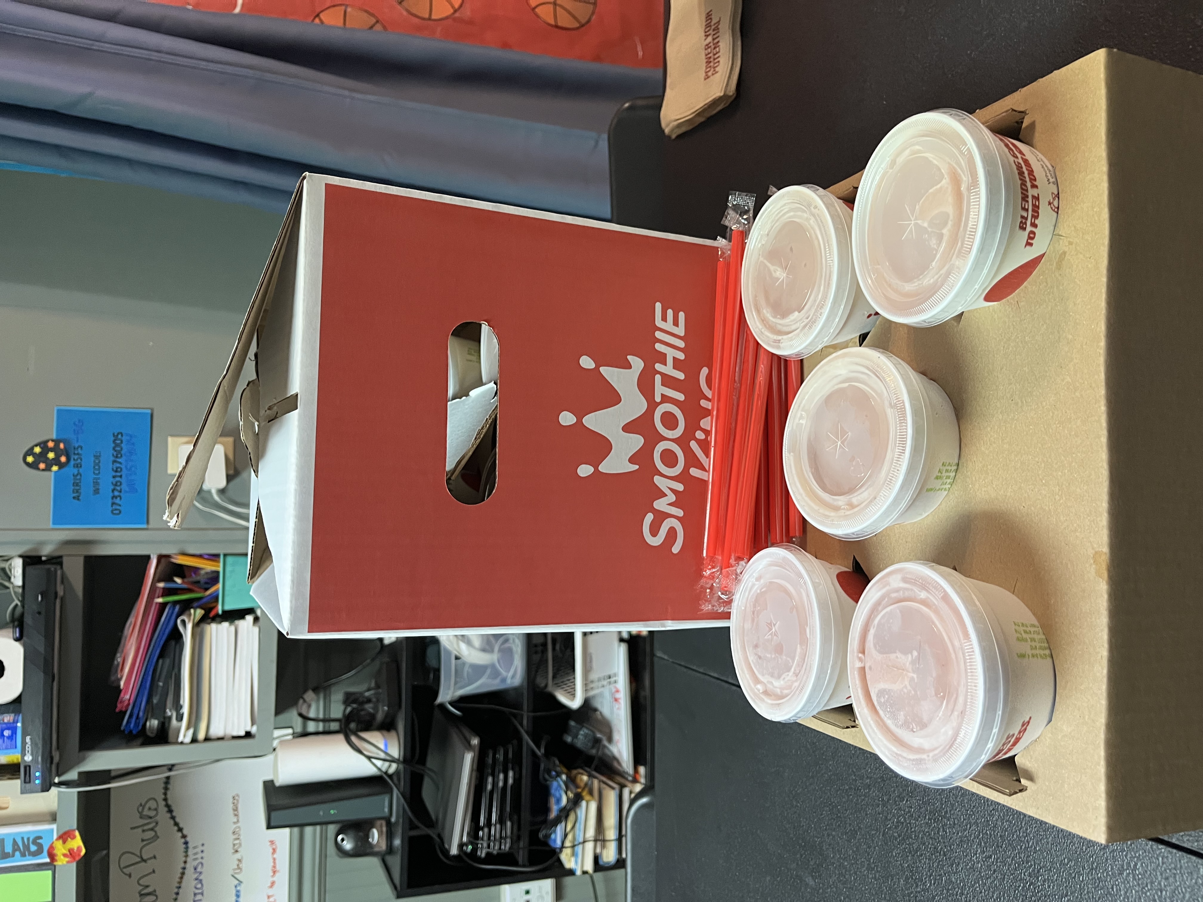 Teacher appreciation food from Pizza Hut, Jack's, and Smoothie King